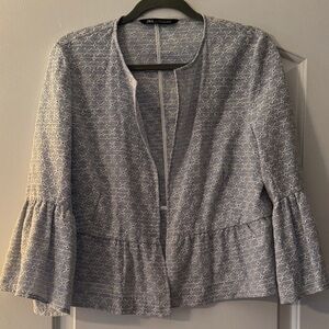 Zara Light Blue Textured Open Jacket